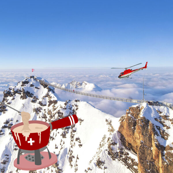 Hélicoptère au Glacier 3000 avec fondue